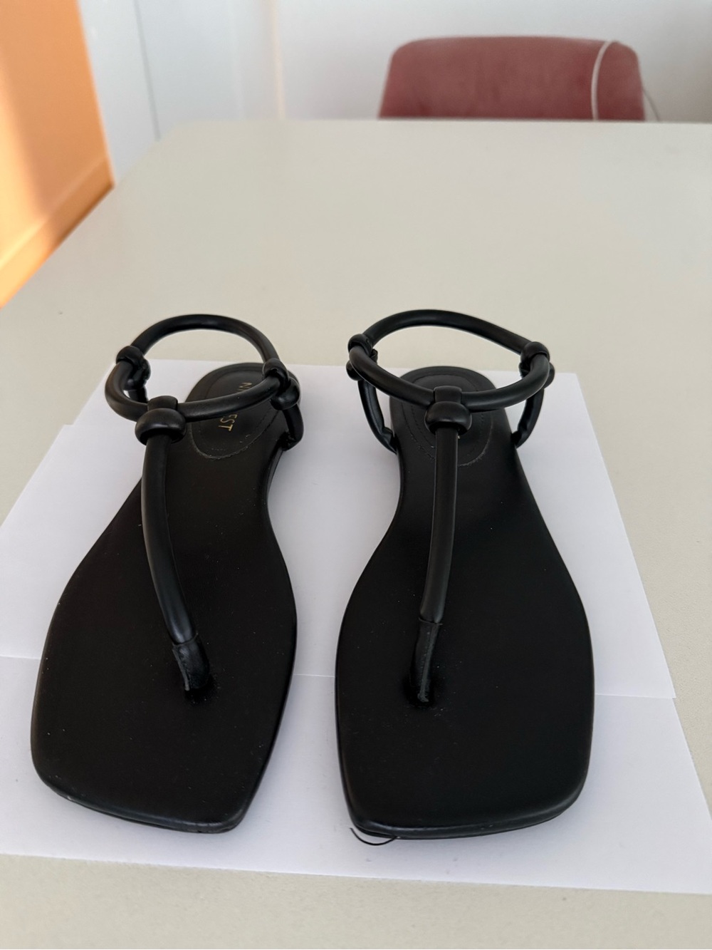 Nine West Black Women's T-Strap Flat Sandals